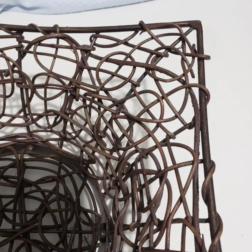 Brown Square Woven Bentwood Vine Branch Basket Over Metal Frame 11
